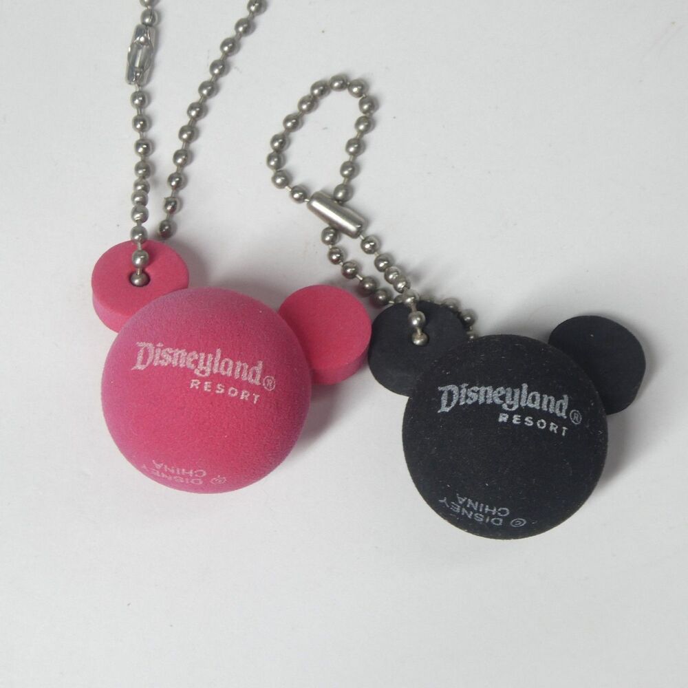 2 Mickey Mouse Foam Head Keychains Disneyland Resort Black Pink Souvenir